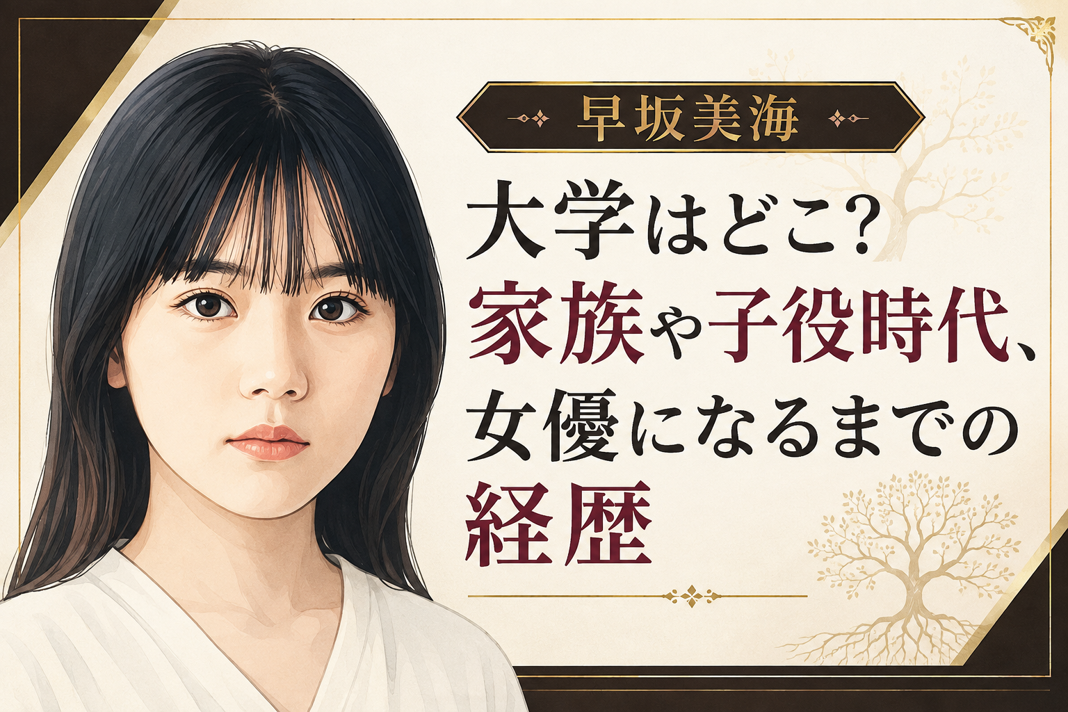 早坂美海のイラストと、大学・家族・子役時代から女優になるまでの経歴を紹介する文字入りアイキャッチ画像
