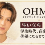 OHM(タナパック・ジョンジャイパー)の人物イラストと、生い立ちや家族、学生時代から俳優になるまでの歩みを示す見出しを配したビジュアル